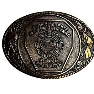 Creative Casting ~ 1990 ~ Federal Firefighters Philly Naval Brass Belt Buckle